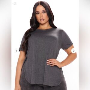 Fashion Nova Gray Asymmetrical Short Sleeve Tee